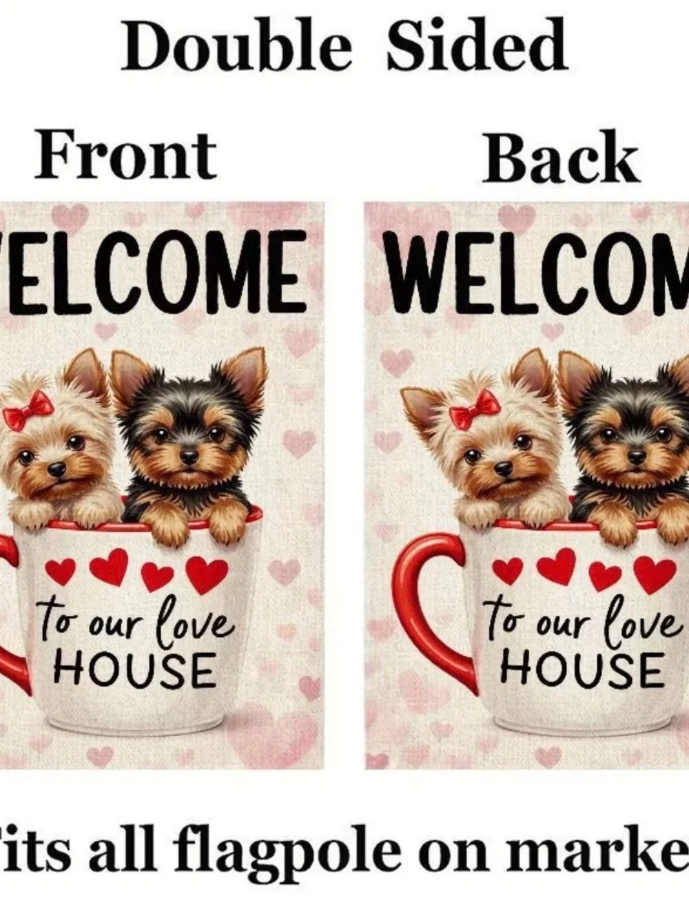 Garden Flag, Double-sided Welcome Yorkie Puppies Burlap approx 12”x18” - Picture 13 of 16